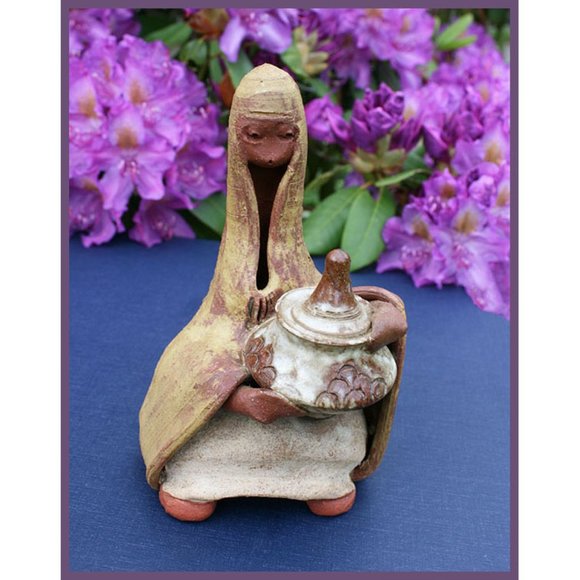 vintage David Kalderon clay statue woman holding pot - Israel - Picture 1 of 6